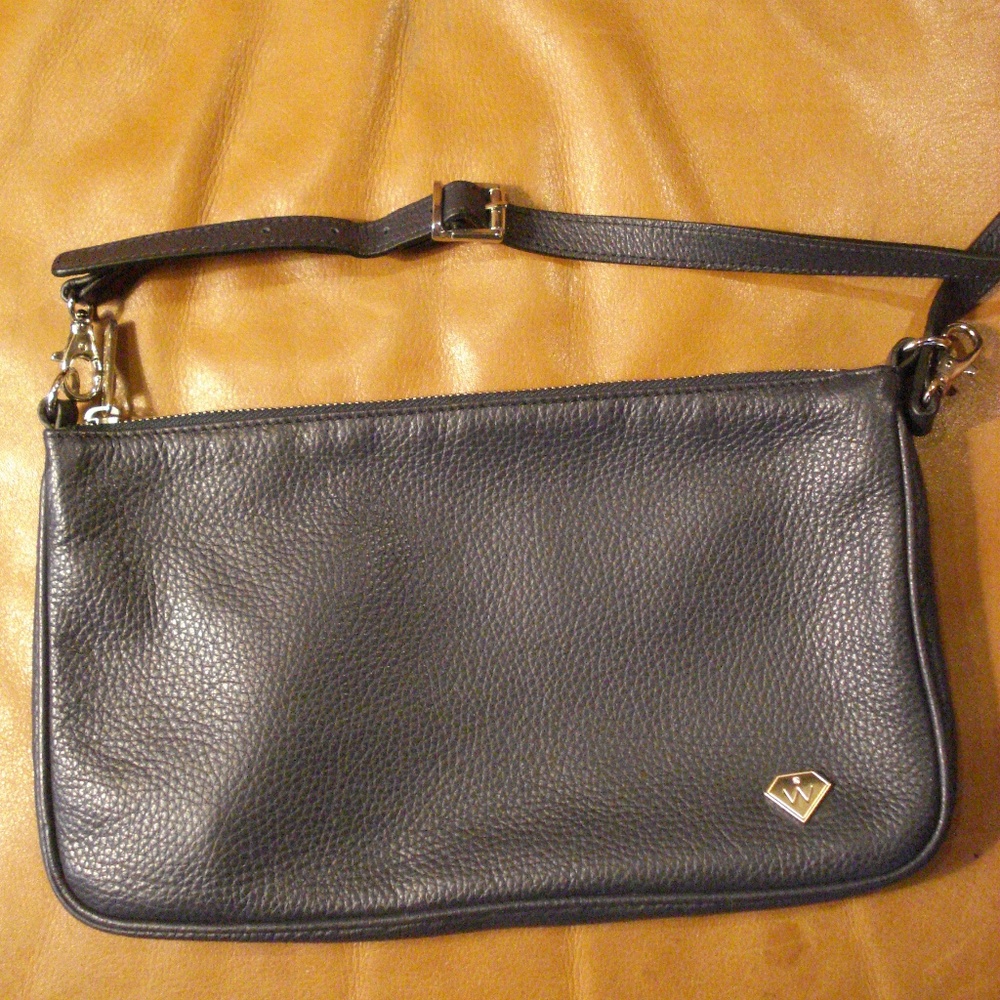 Oliver Weber navy leather zip crossbody bag, new